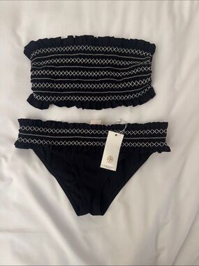 Tory Burch Small Black Bandeau Bikini with White Contrast Stitching